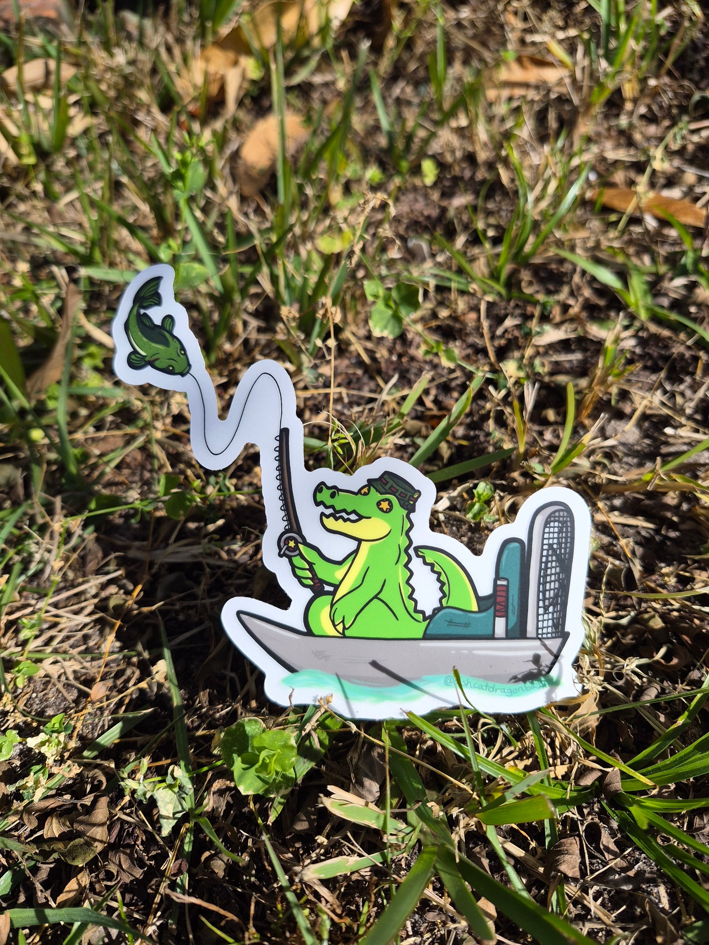 Gone Fishin' Alligator 5" Clear Matte Car Sticker
