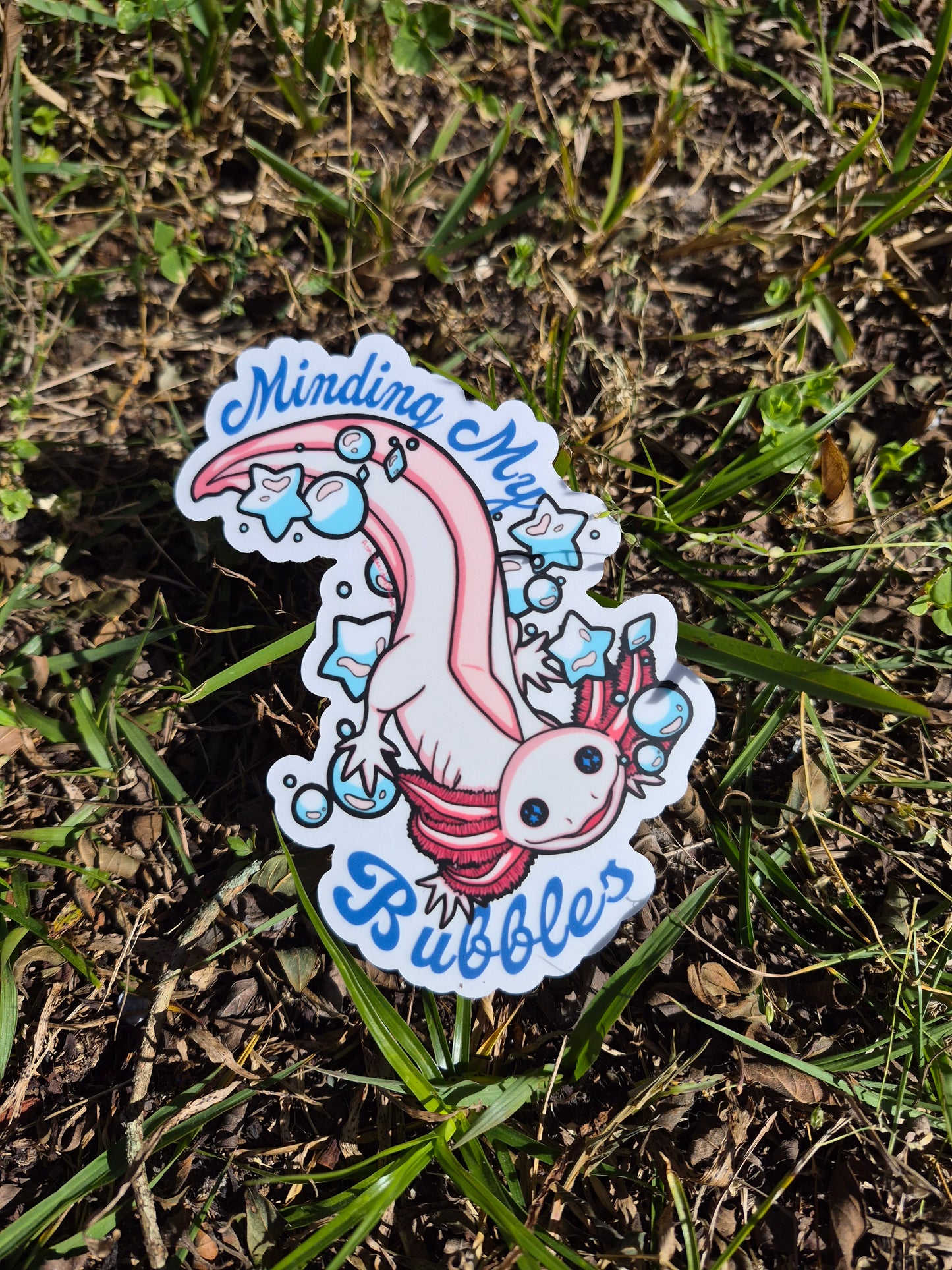 Axolotl "Minding My Bubbles" 5" Clear Matte Car Sticker