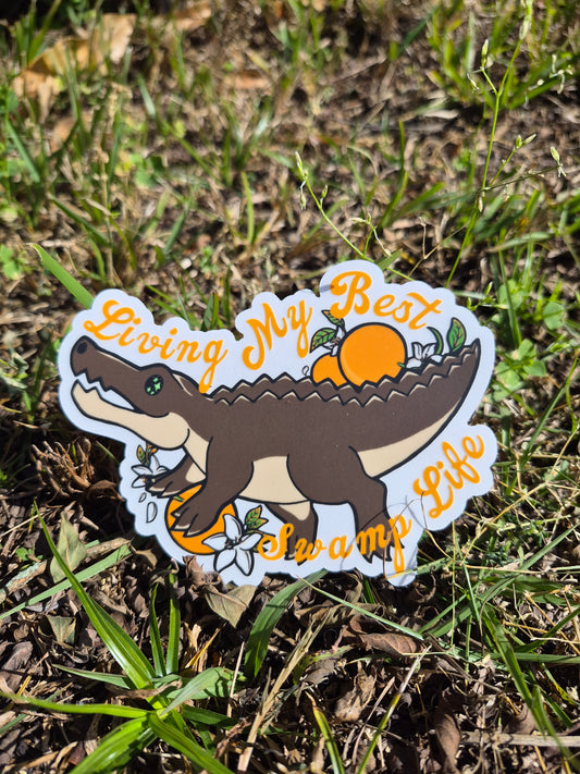 "Living My Best Swamp Life" Alligator 5" Clear Matte Car Sticker