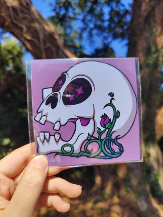 Starry-Eyed Human Skull 4x4 Glossy Art Print