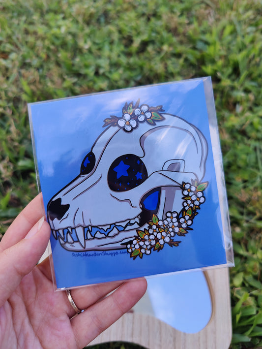 Starry-Eyed Canine Skull 4x4 Glossy Art Print