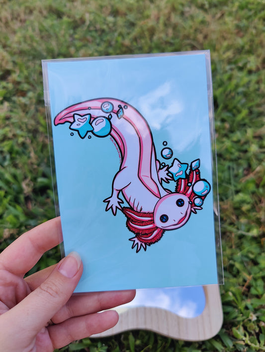 "Bubbles" Axolotl 4x6 Glossy Art Print