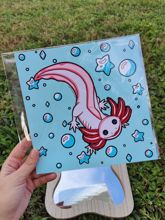 "Bubbles" Axolotl 8x8 Matte Art Print