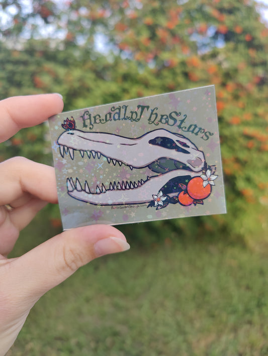 "Head in the Stars" Alligator Skull 3" Holographic Sticker