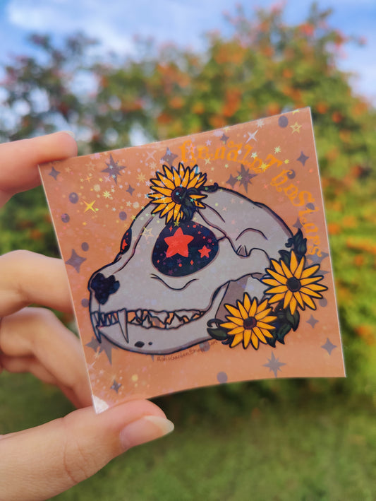"Head in the Stars" Feline Skull 3" Holographic Sticker