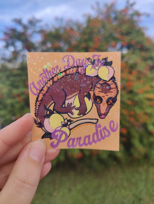 "Another Day In Paradise" Crested Gecko 3" Holographic Sticker