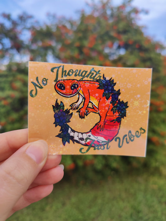 "No Thoughts, Just Vibes" Leopard Gecko 3" Holographic Sticker