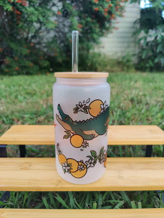 "Born and Raised Floridiot" Alligator 16oz Glass Can