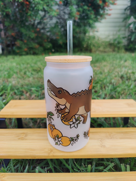 "Living My Best Swamp Life" Alligator 16oz Glass Can