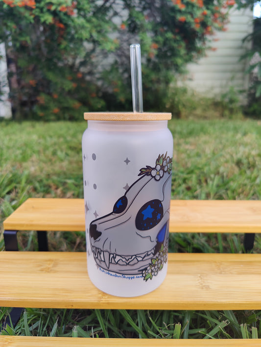 "Head in the Stars" Canine Skull 16oz Glass Can