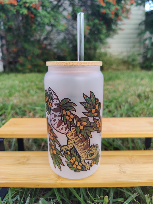 "Living My Best Life" Leopard Gecko 16oz Glass Can