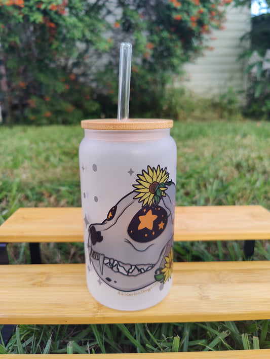 "Head in the Stars" Feline Skull 16oz Glass Can