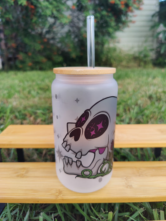 "Head in the Stars" Human Skull 16oz Glass Can