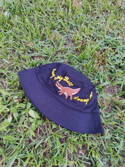 "Living My Best Swamp Life" Crocodile Black Bucket Hat