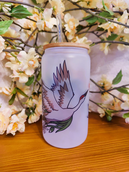 "Unbothered & Dignified" Sand-hill Crane 16oz Glass Can
