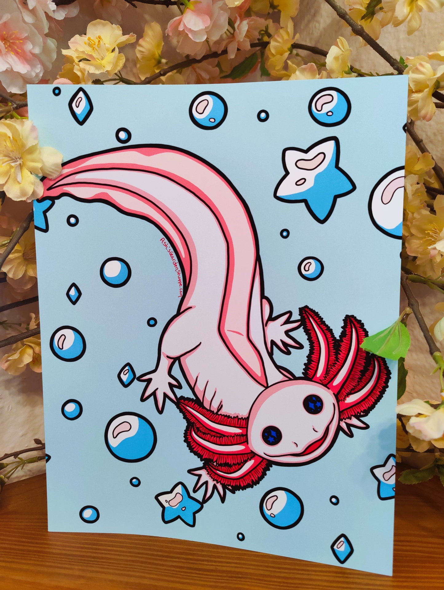 "Bubbles" Axolotl 8x10 Matte Art Print