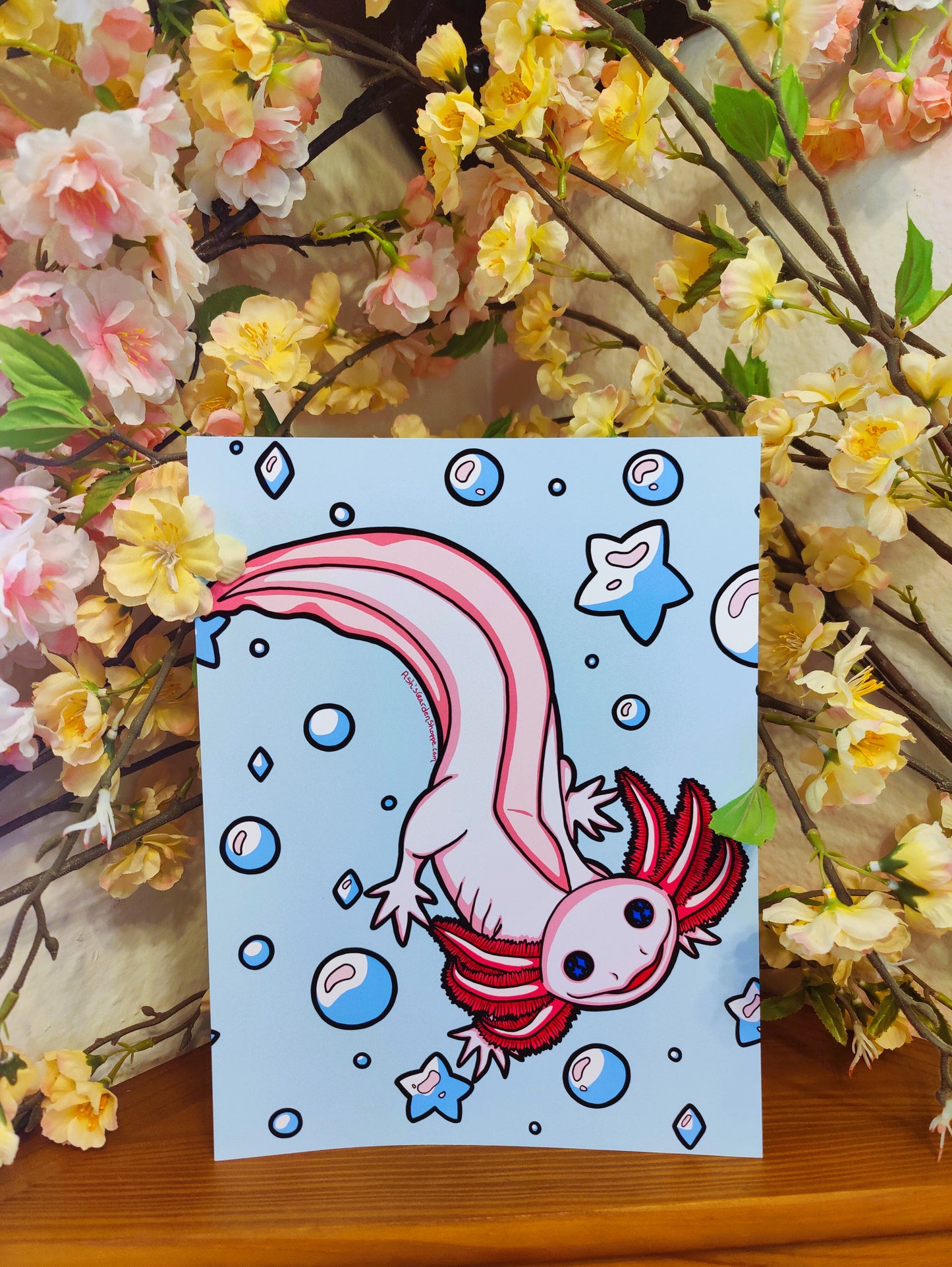 "Bubbles" Axolotl 8x10 Matte Art Print