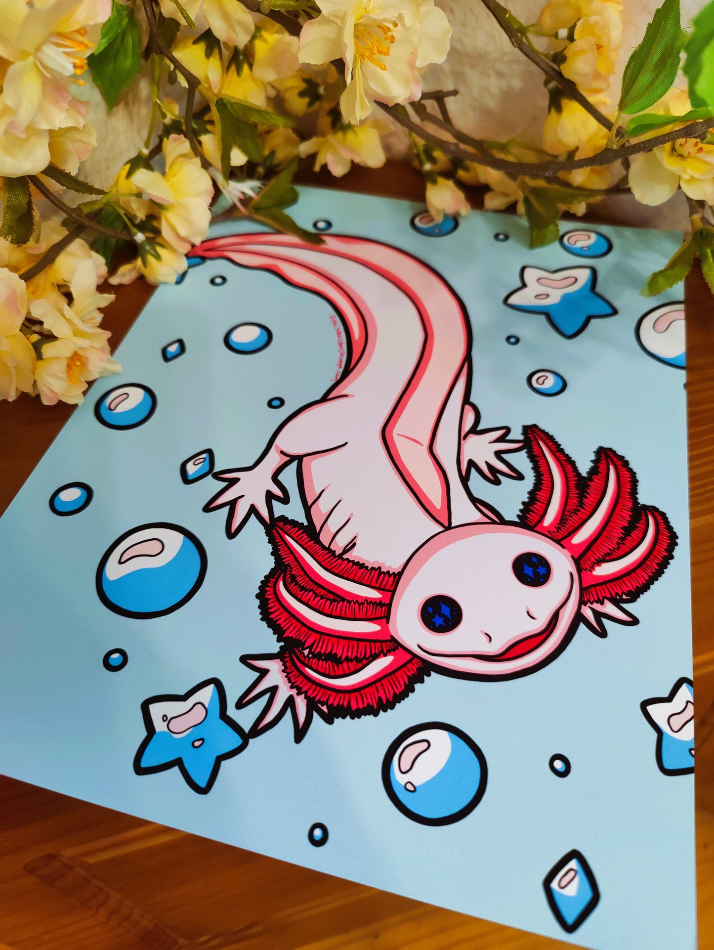 "Bubbles" Axolotl 8x10 Matte Art Print