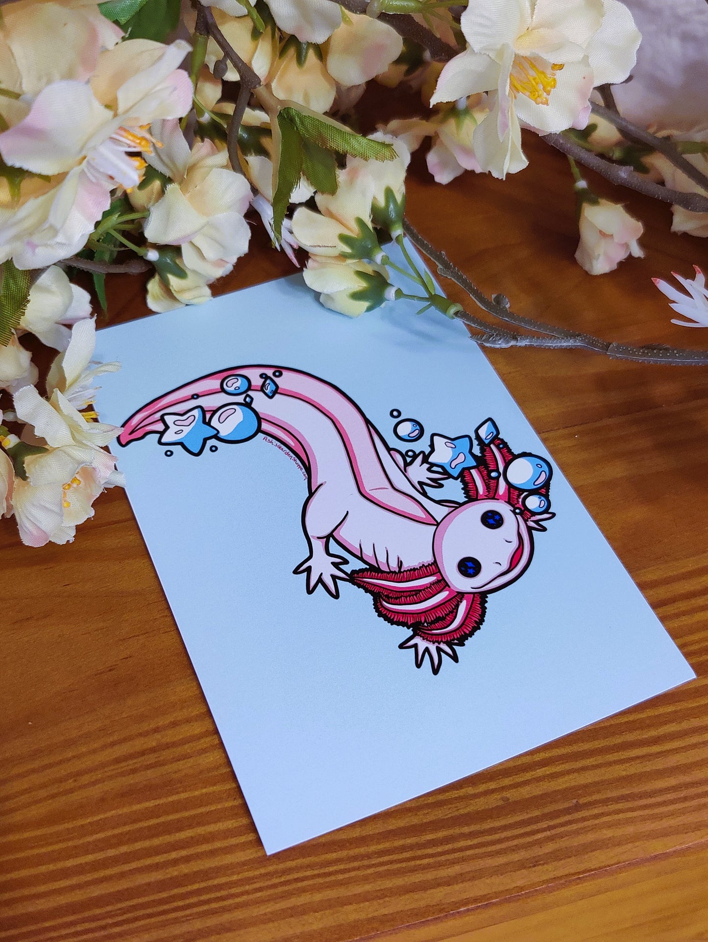 "Bubbles" Axolotl 4x6 Matte Art Print