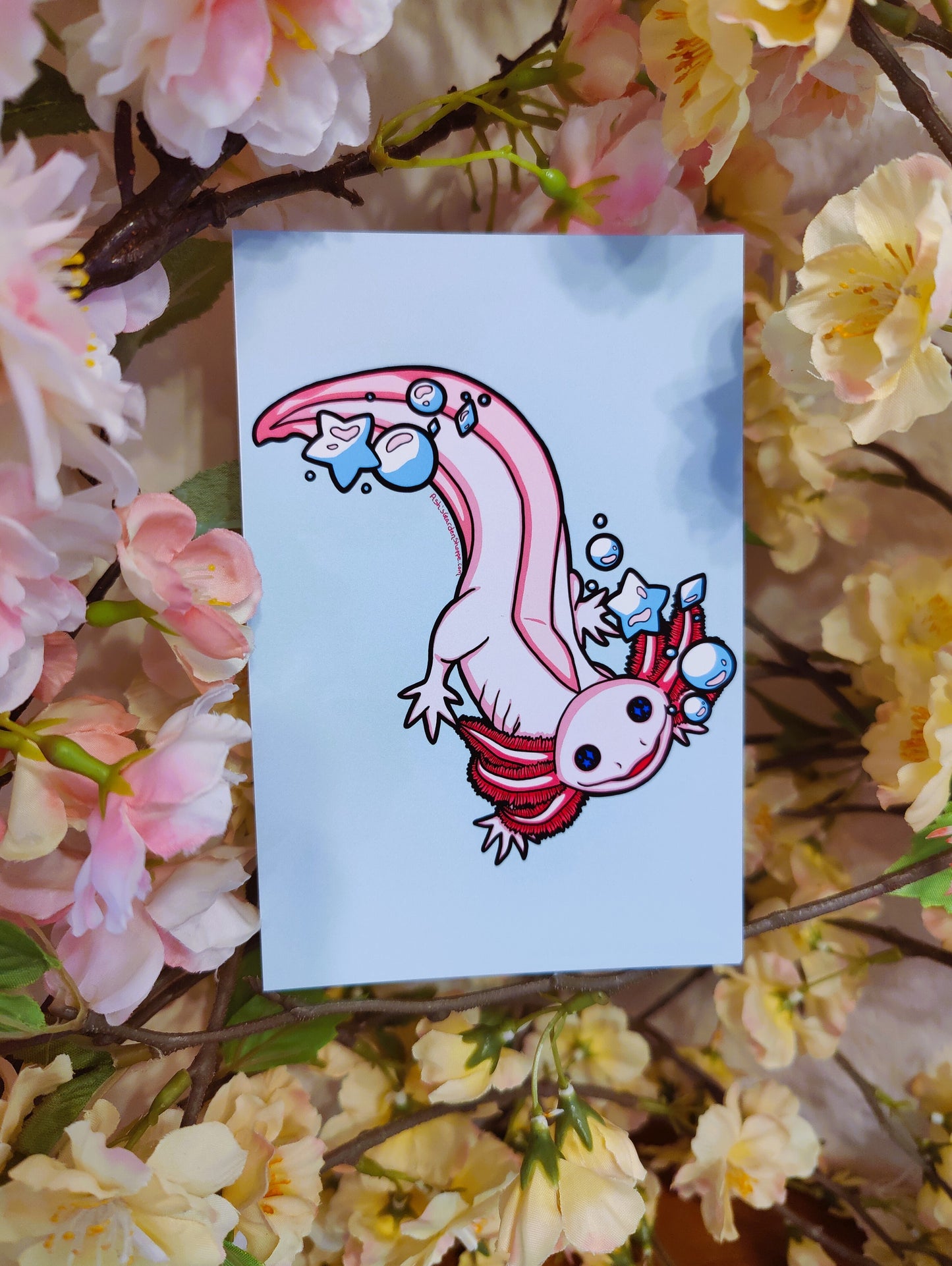 "Bubbles" Axolotl 4x6 Matte Art Print