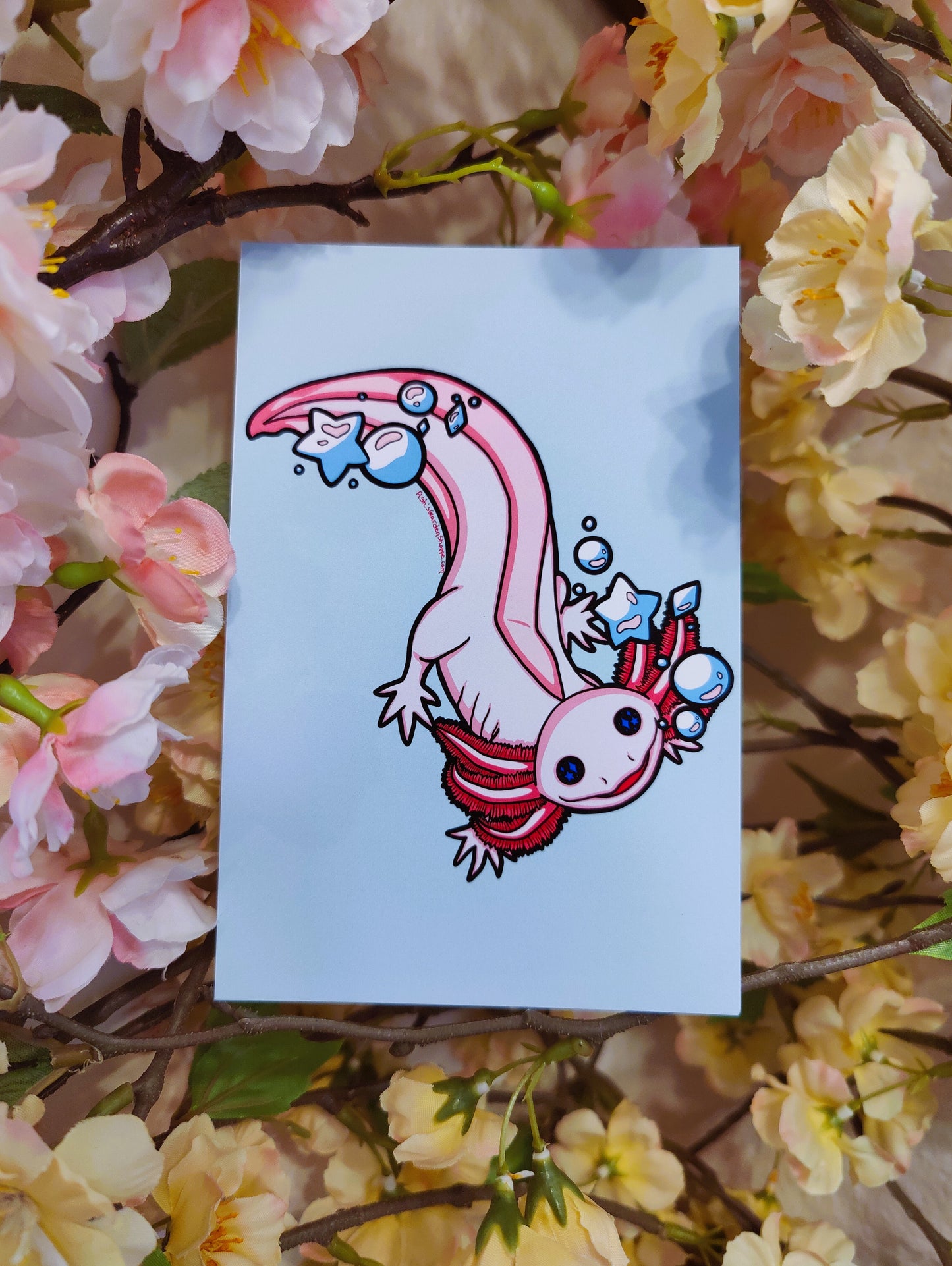 "Bubbles" Axolotl 4x6 Matte Art Print