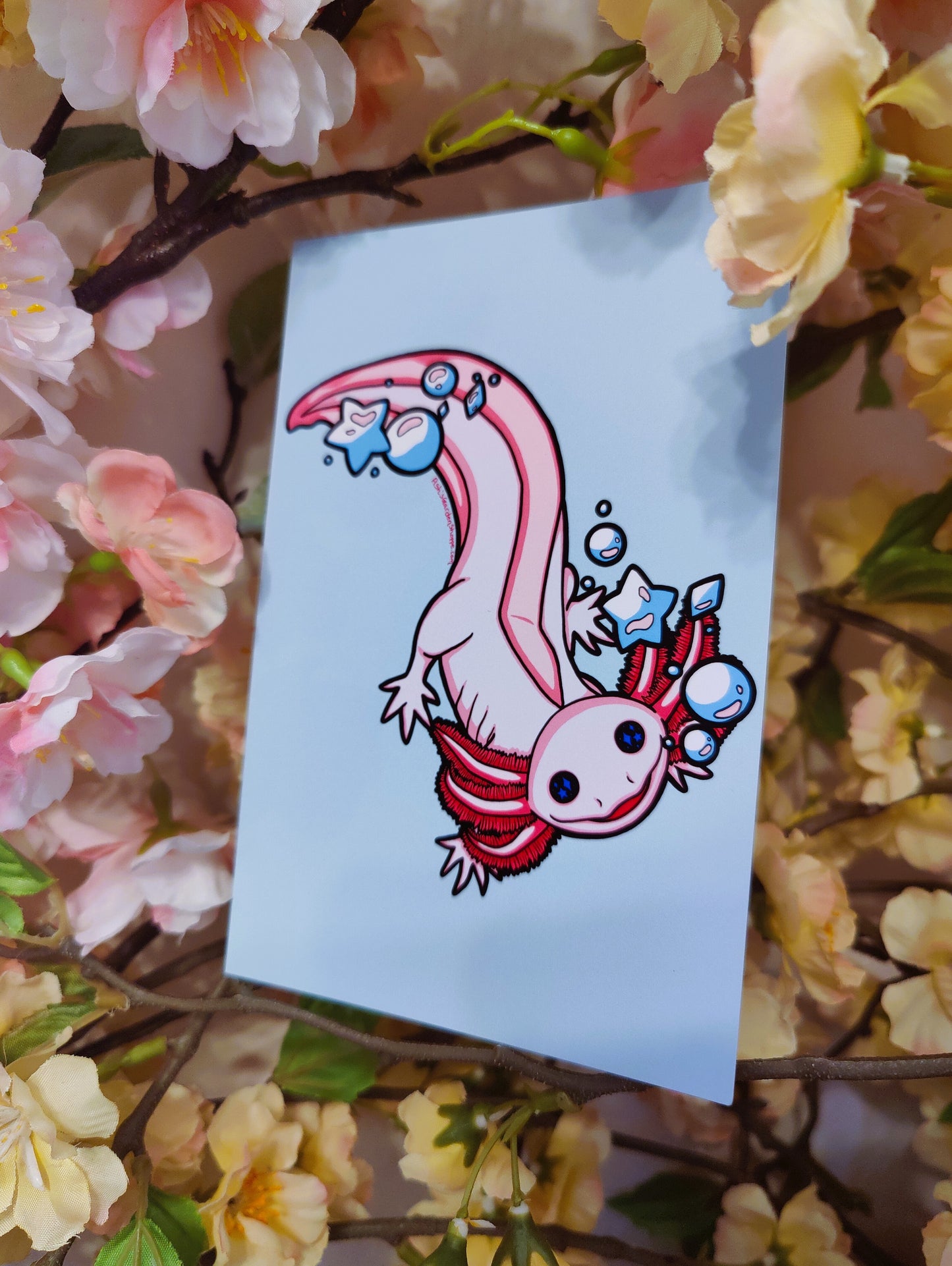 "Bubbles" Axolotl 4x6 Matte Art Print