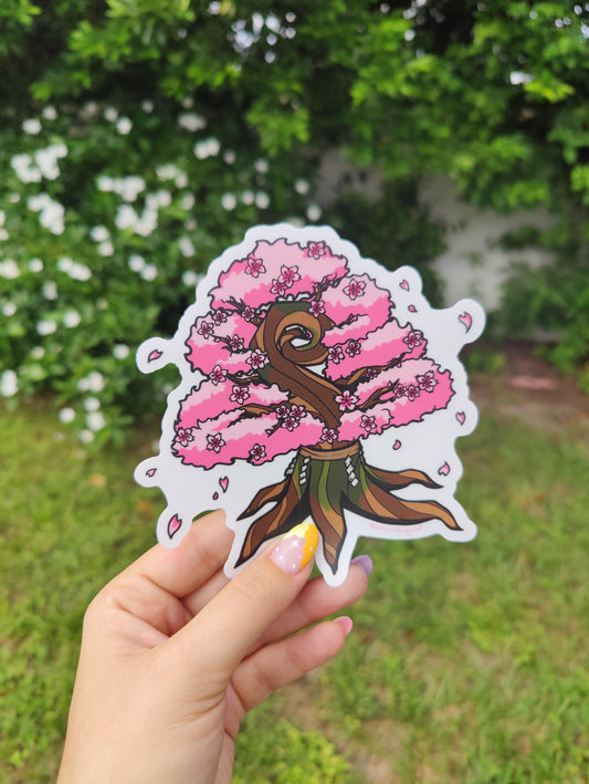 Cherry Blossom Sapling 5" Clear Matte Car Sticker