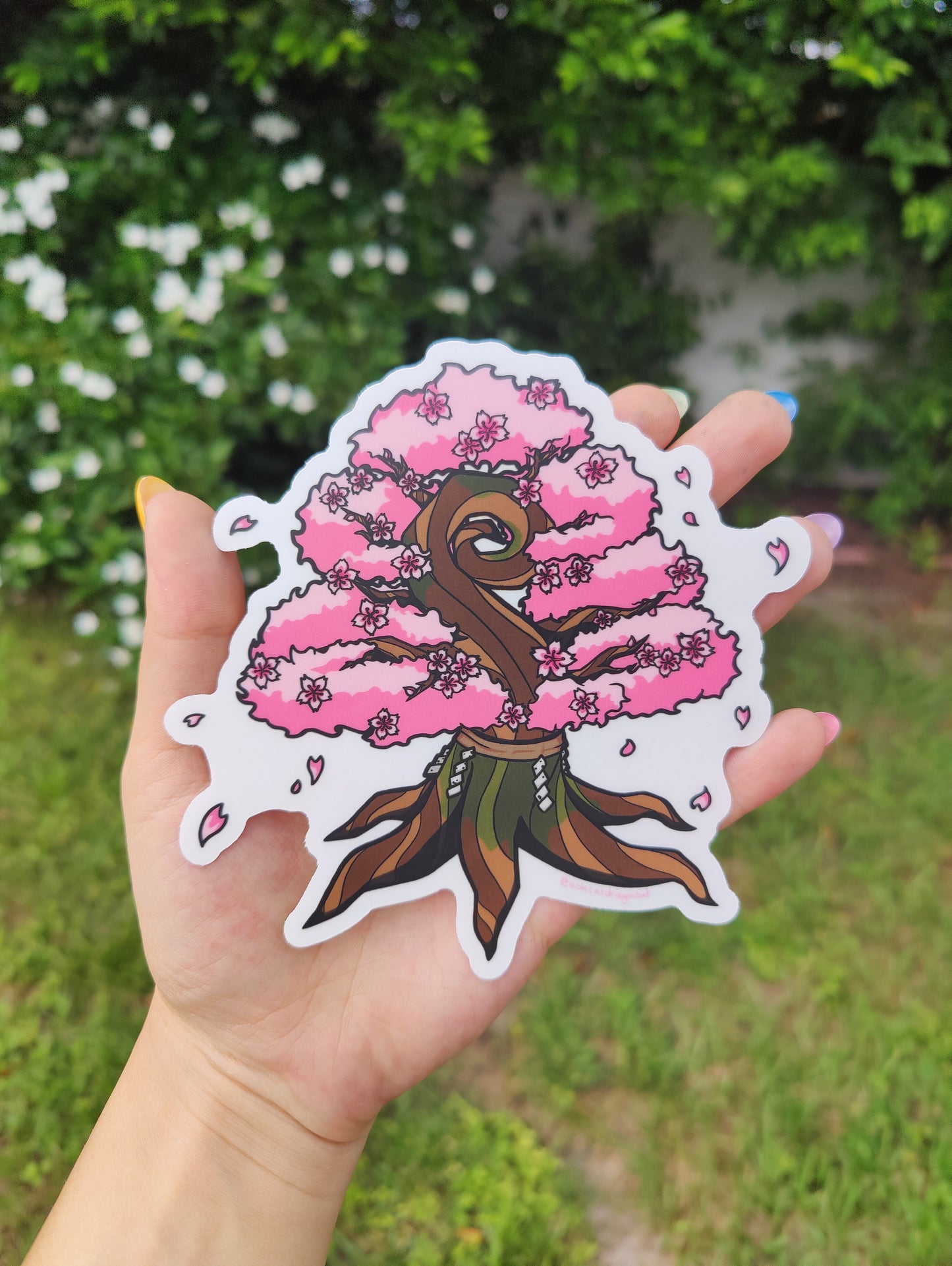 Cherry Blossom Sapling 5" Clear Matte Car Sticker