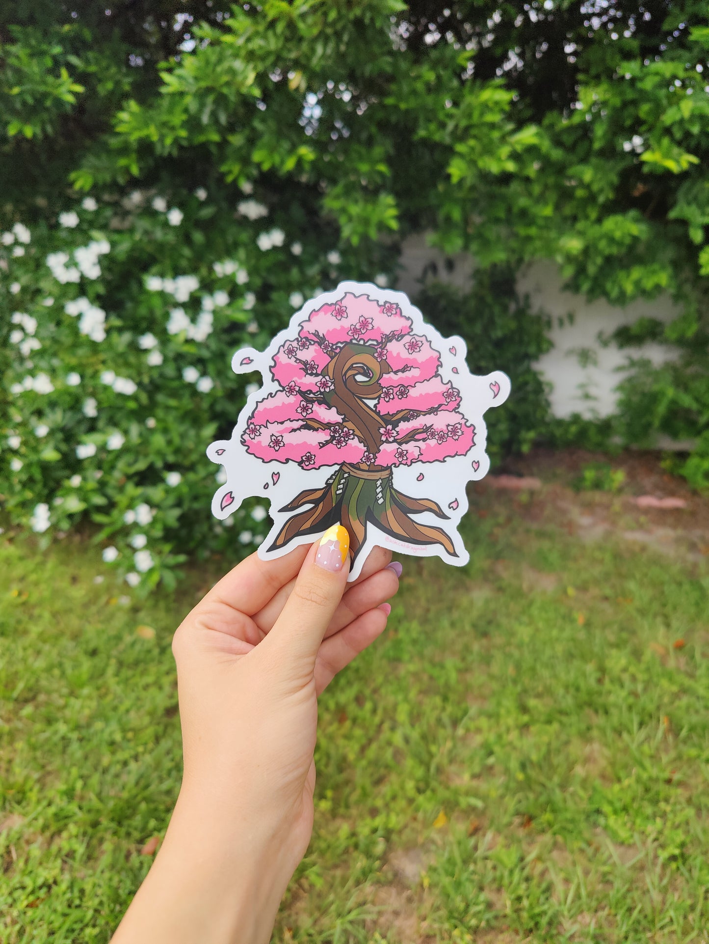 Cherry Blossom Sapling 5" Clear Matte Car Sticker