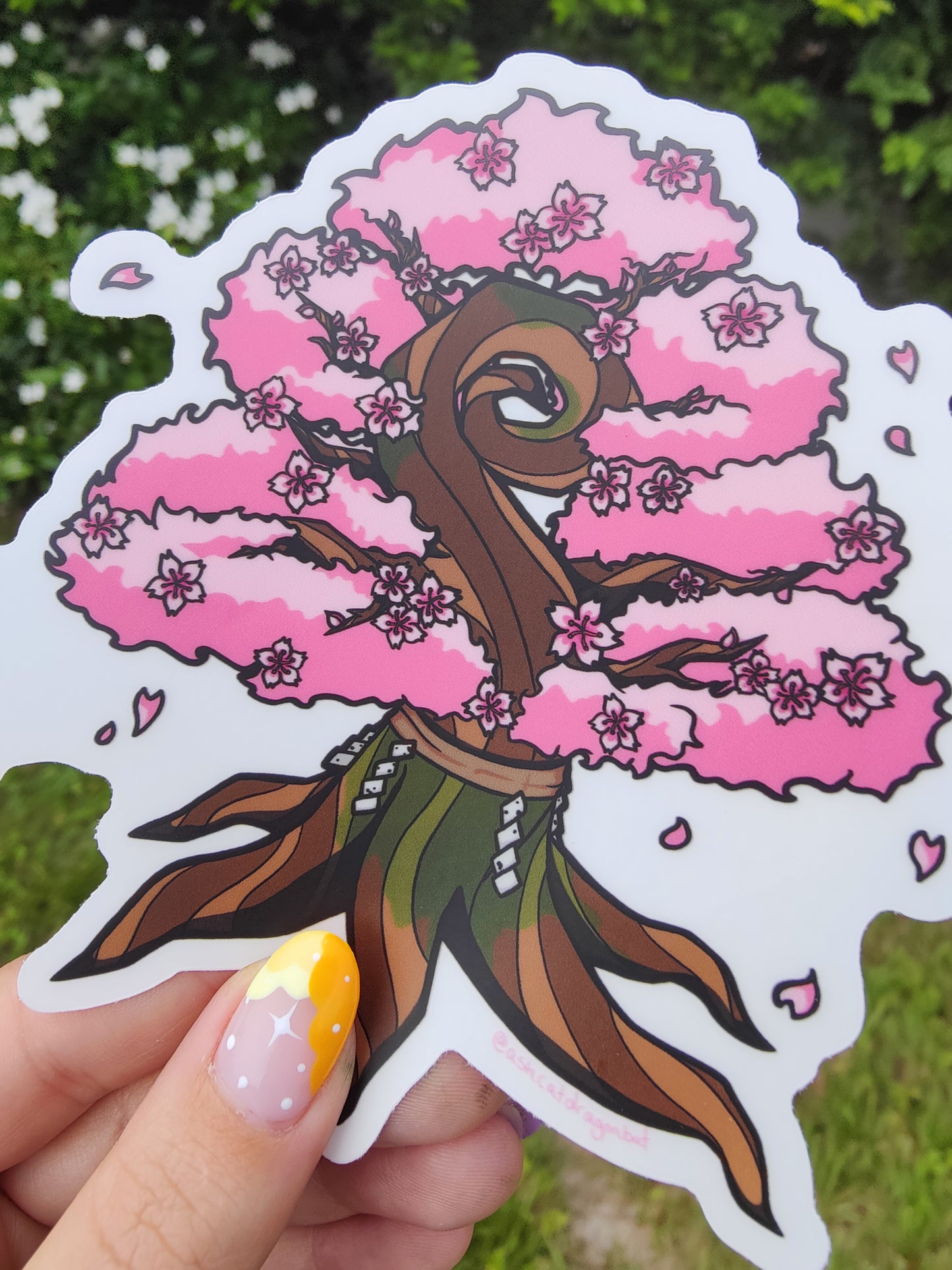 Cherry Blossom Sapling 5" Clear Matte Car Sticker