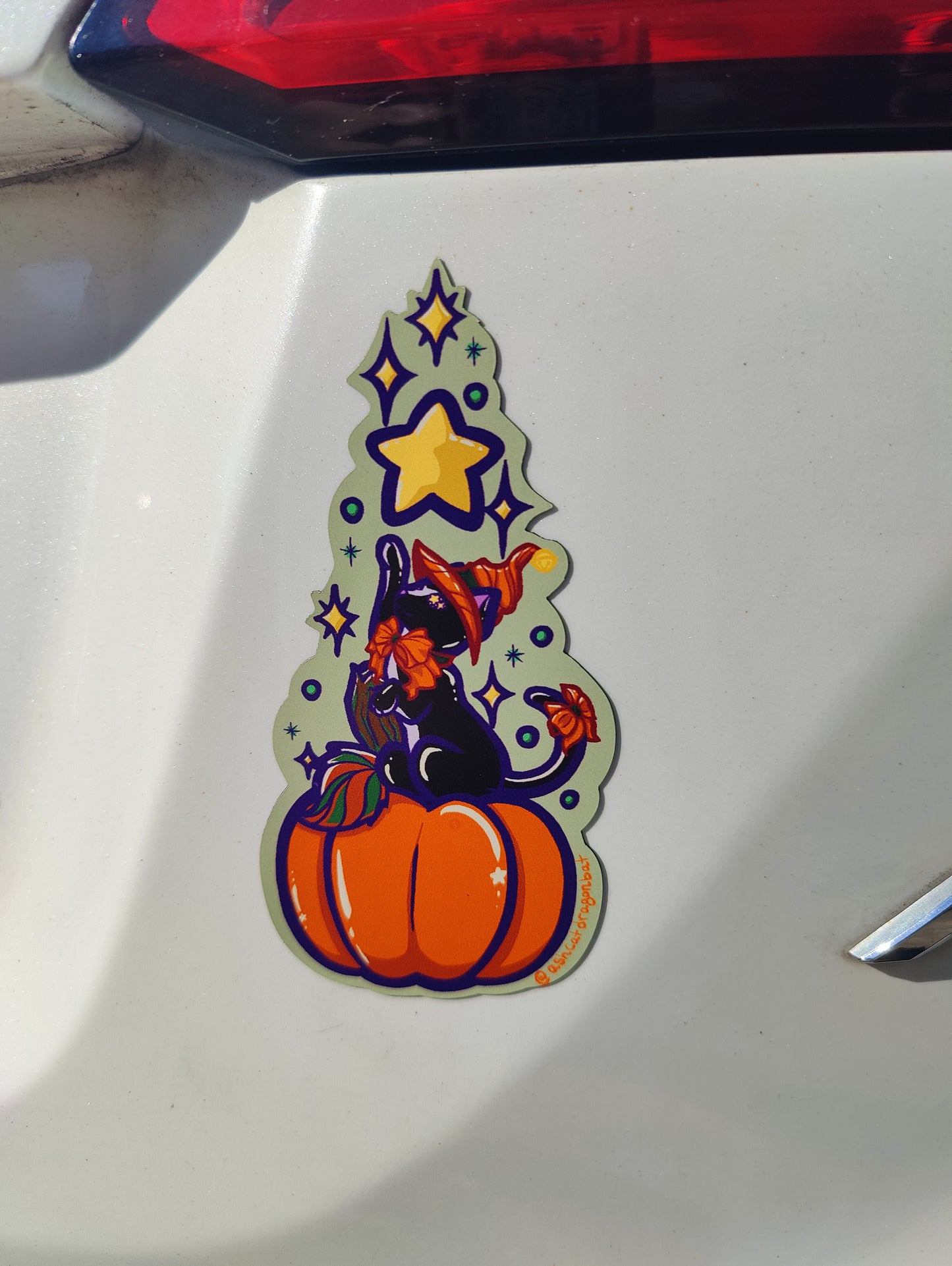 Pumpkin Witch Cat 5" Car Magnet