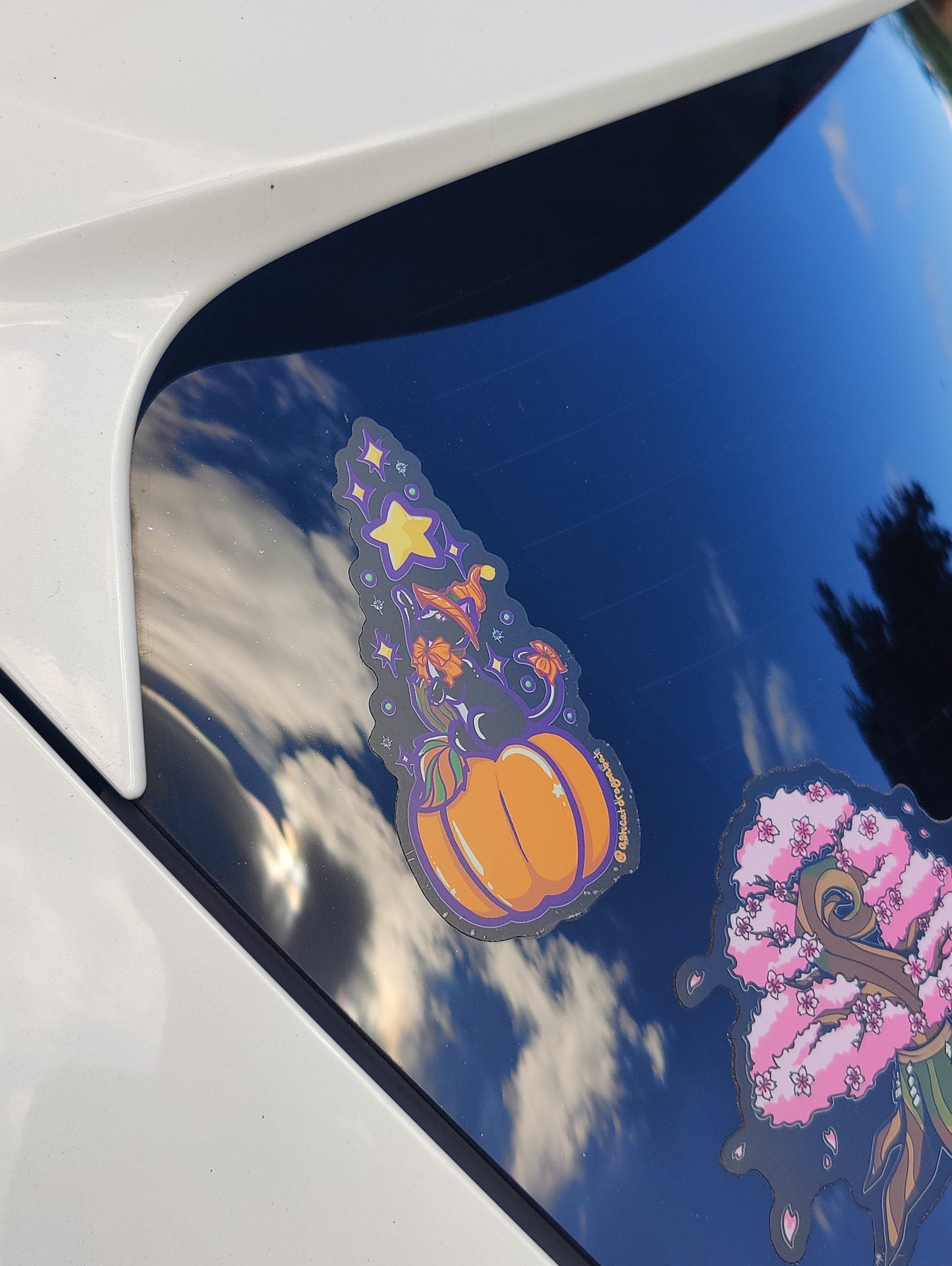 Pumpkin Witch Cat 5" Clear Matte Car Sticker
