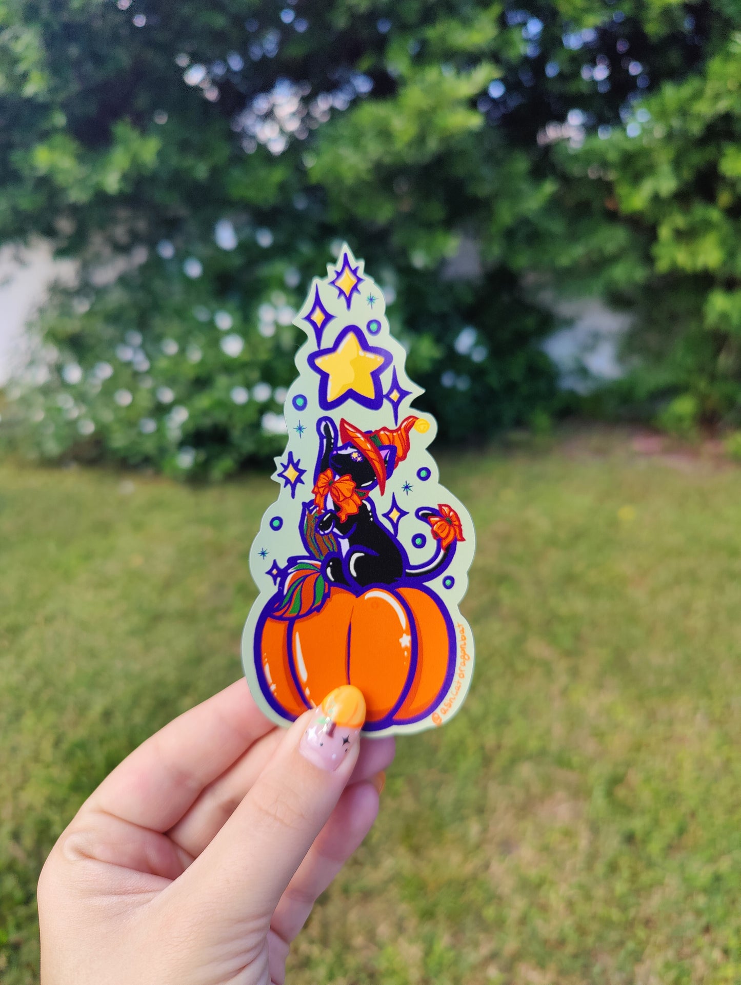 Pumpkin Witch Cat 5" Car Magnet