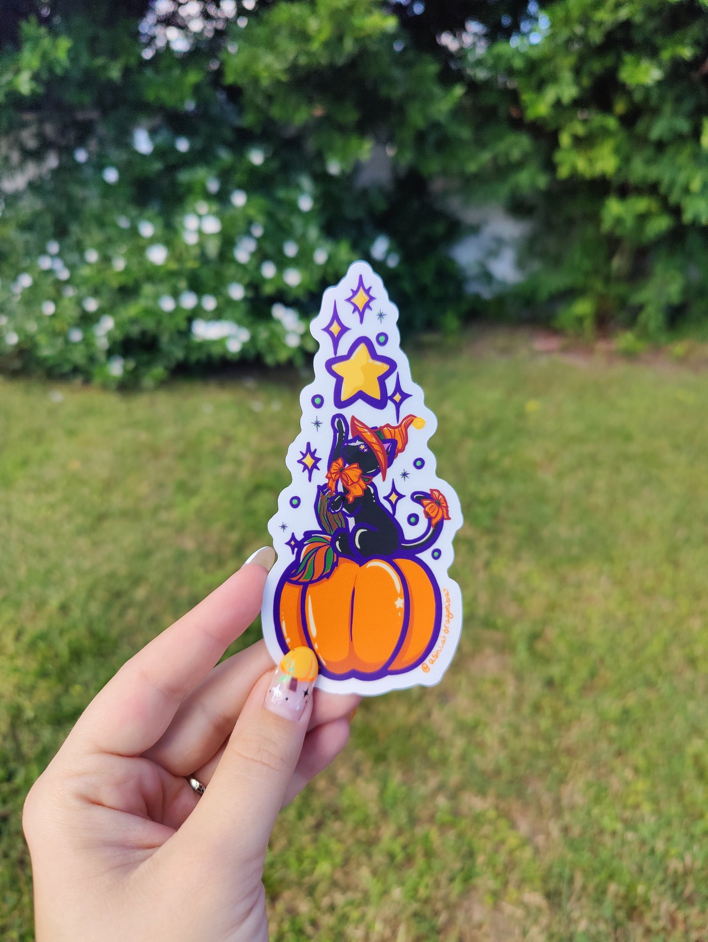 Pumpkin Witch Cat 5" Clear Matte Car Sticker