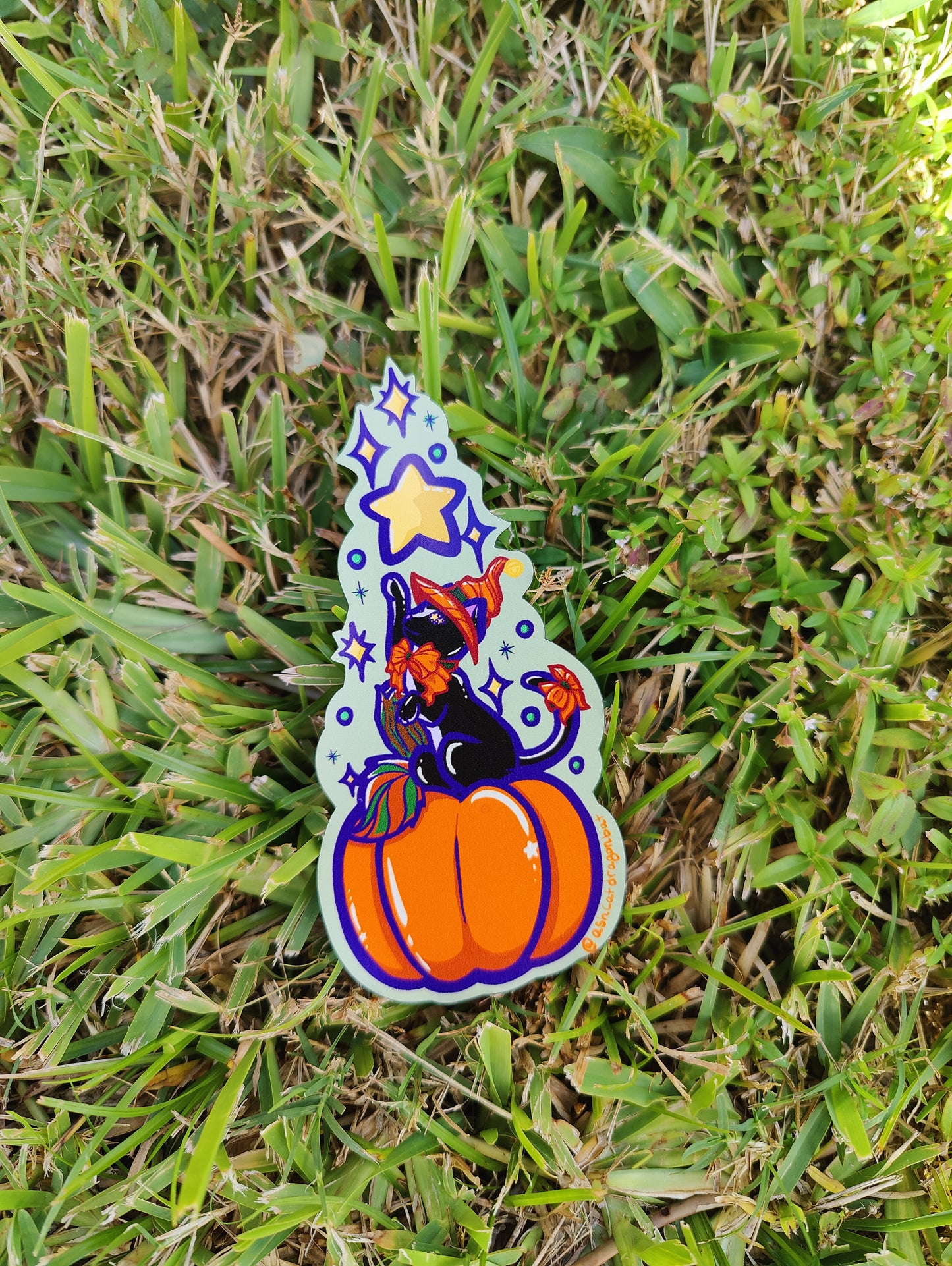 Pumpkin Witch Cat 5" Car Magnet