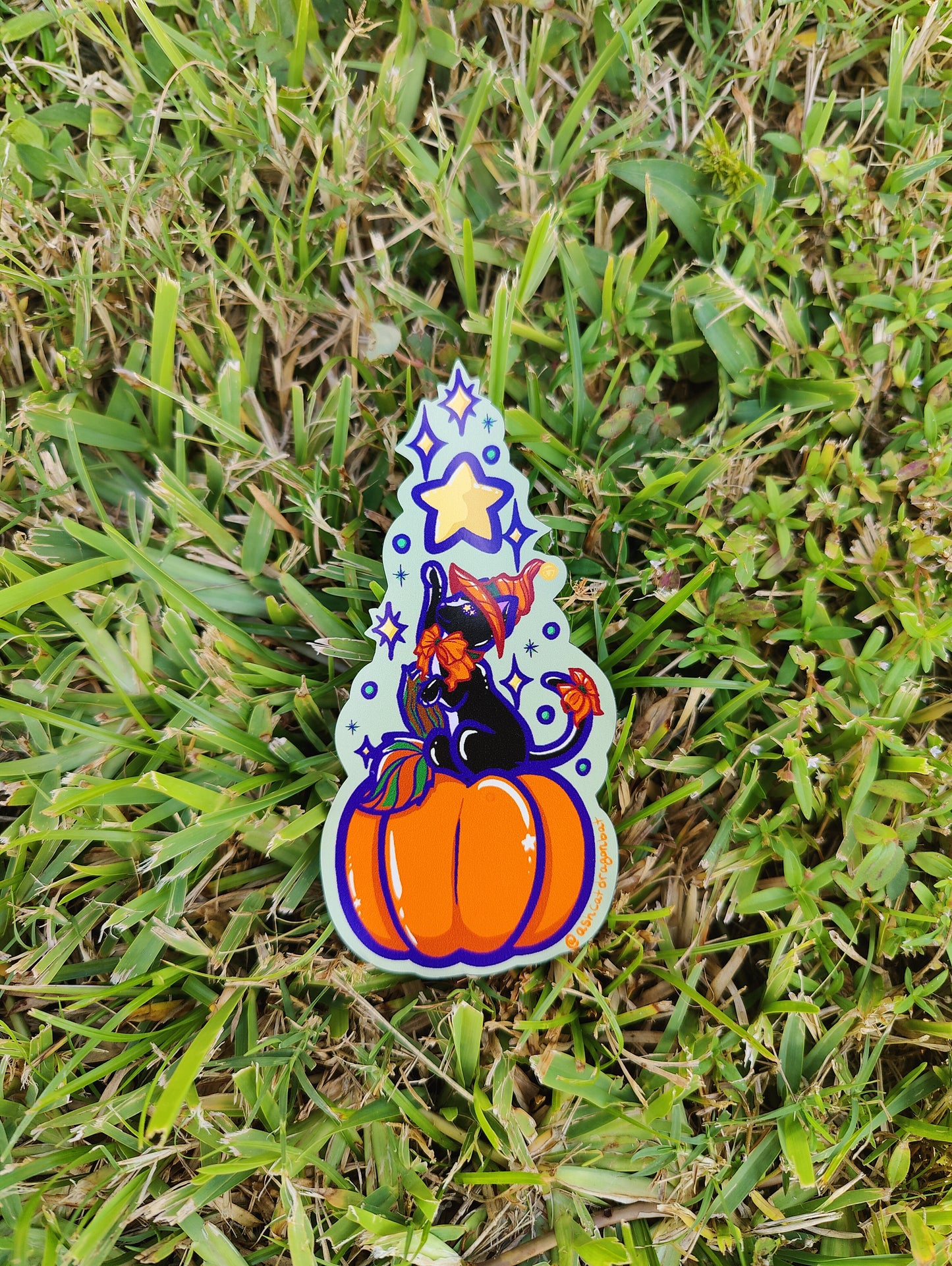 Pumpkin Witch Cat 5" Car Magnet