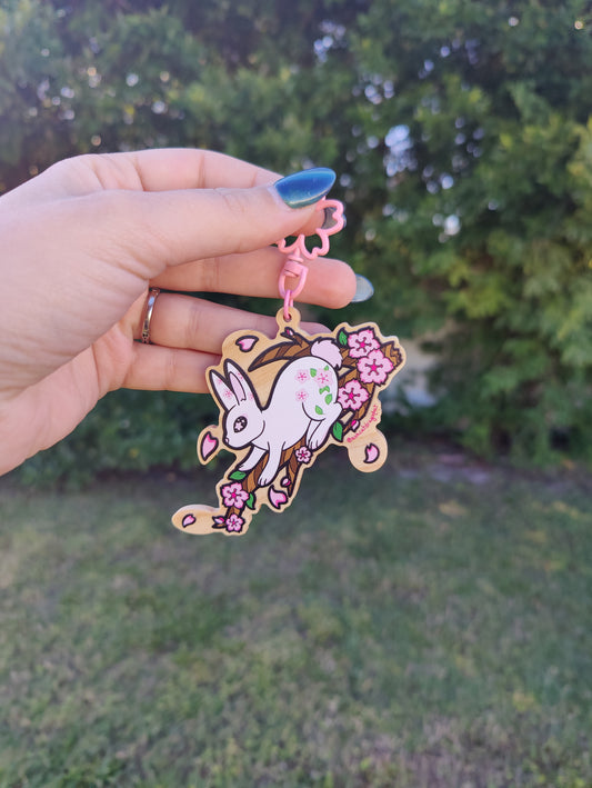 Sakura Rabbit 3" Wooden Charm