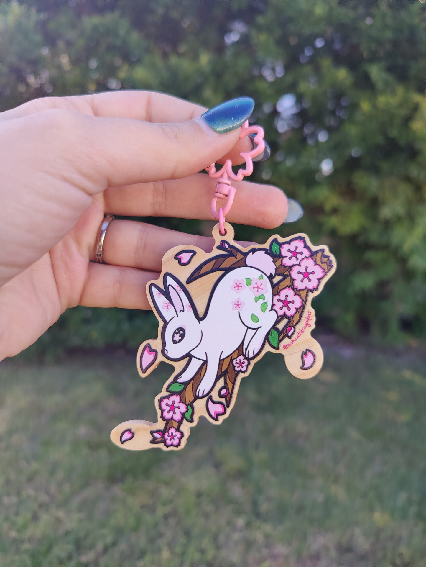 Sakura Rabbit 3" Wooden Charm