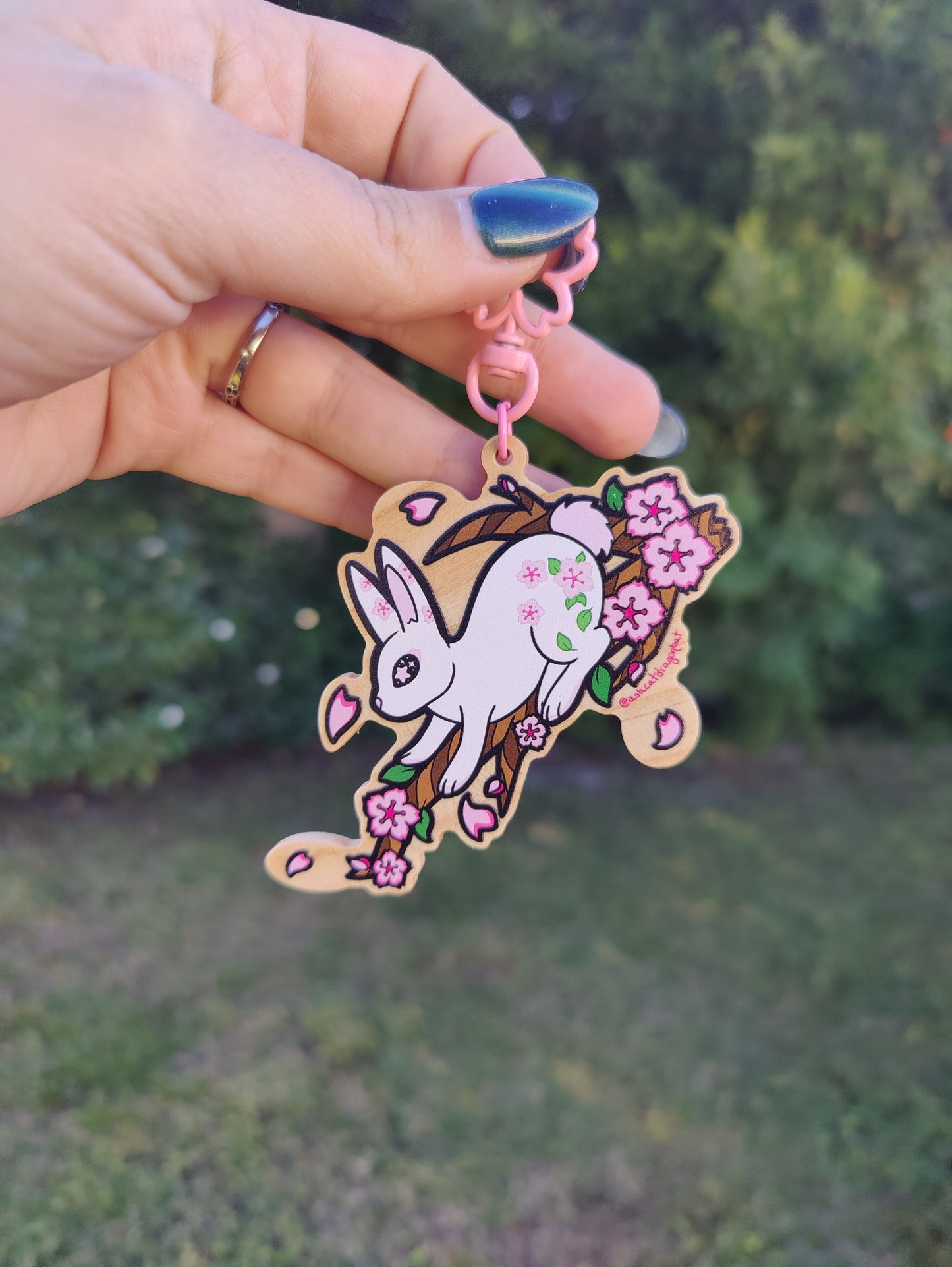 Sakura Rabbit 3" Wooden Charm
