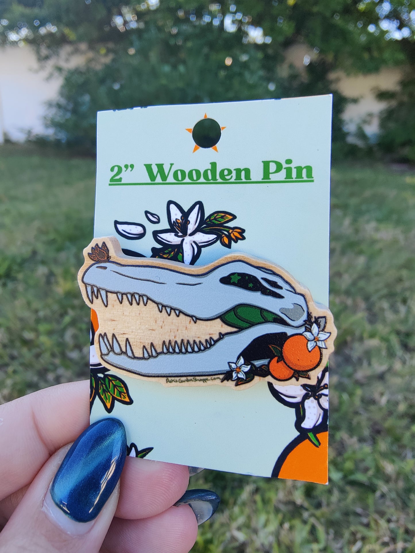 Alligator Skull 2" Wooden Pin