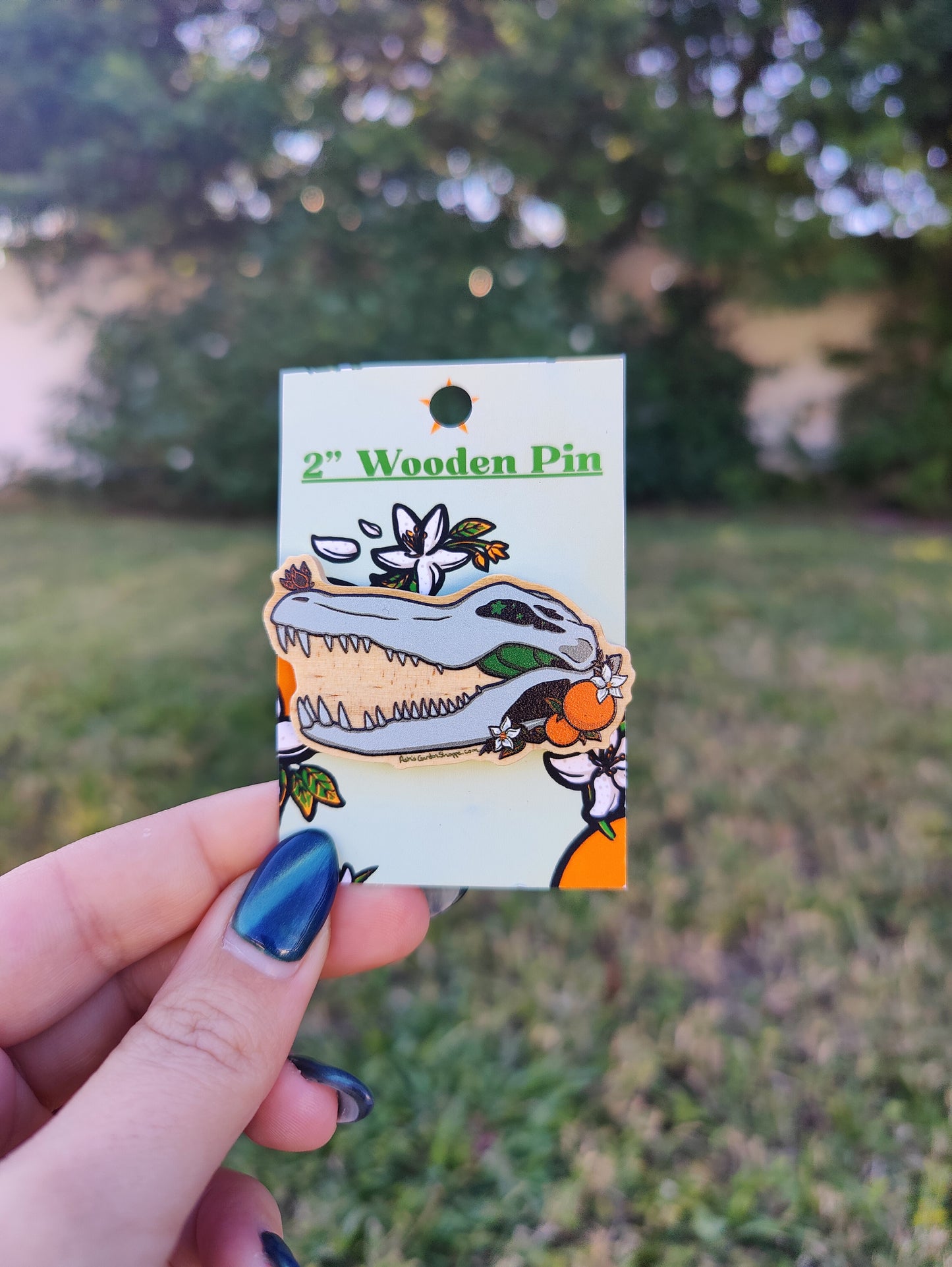 Alligator Skull 2" Wooden Pin