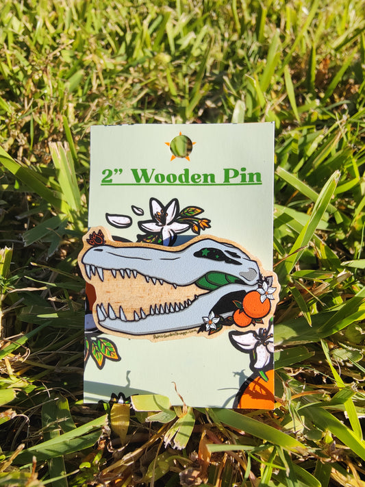 Alligator Skull 2" Wooden Pin