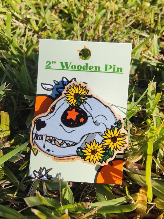 Feline Skull 2" Wooden Pin
