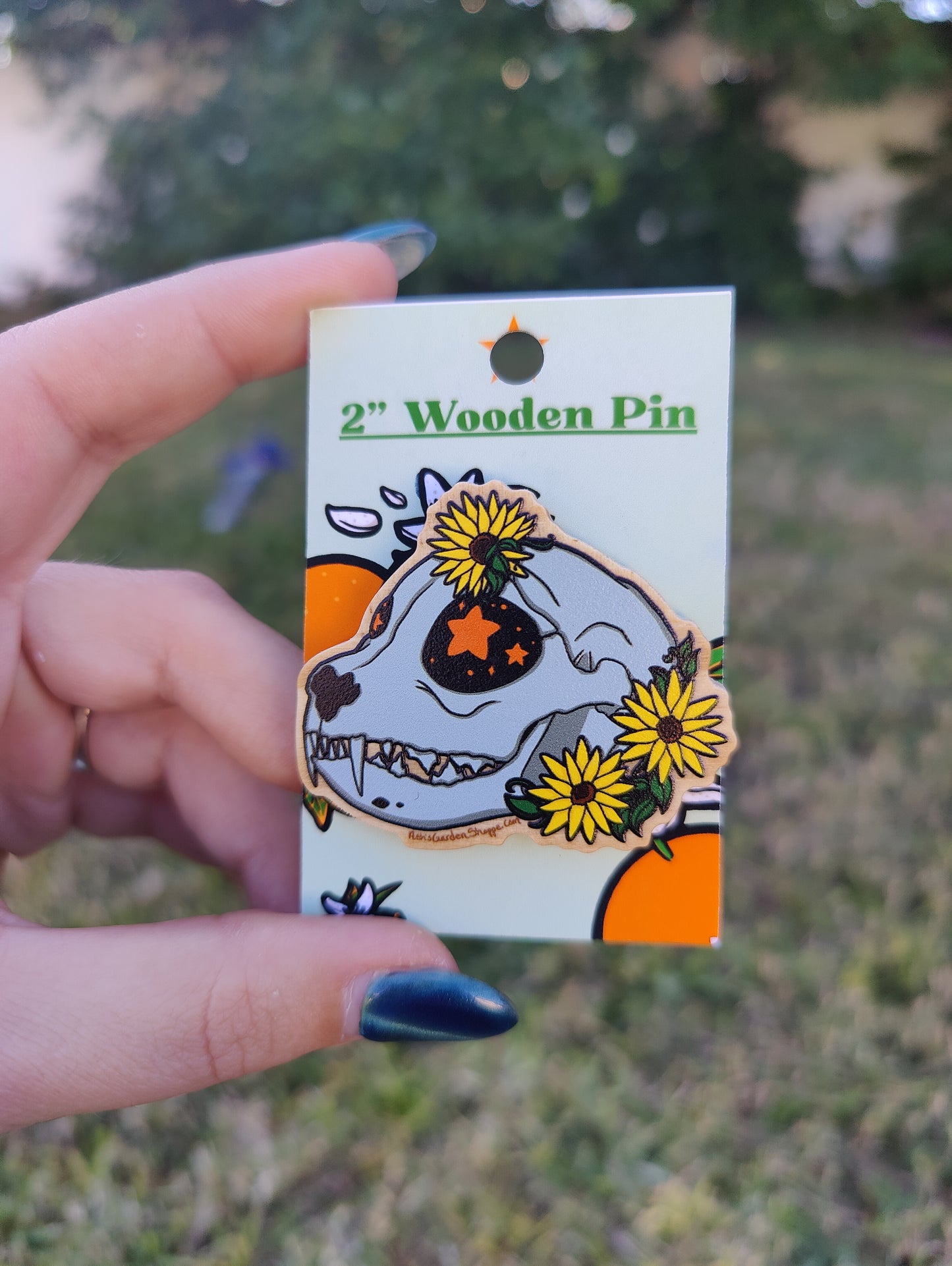 Feline Skull 2" Wooden Pin