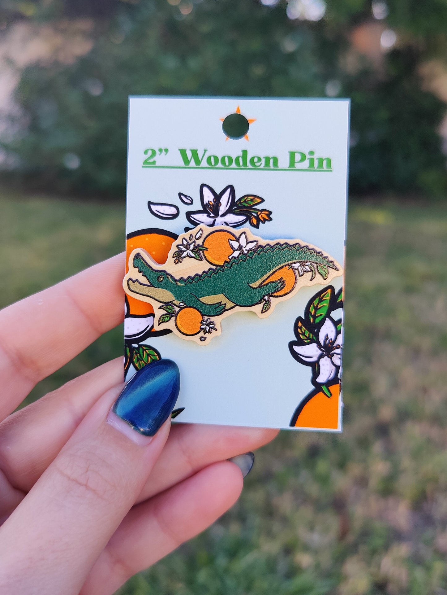 Tangerine Alligator 2" Wooden Pin