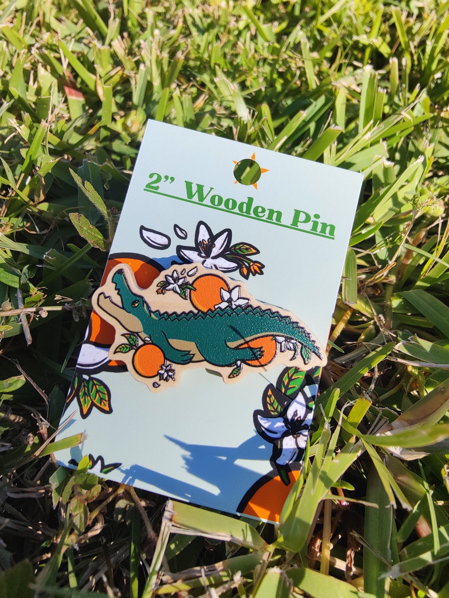 Tangerine Alligator 2" Wooden Pin