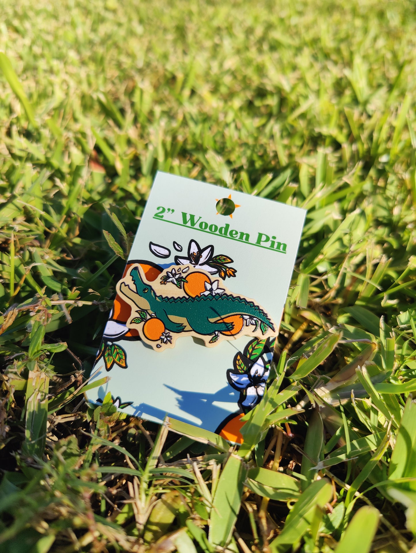 Tangerine Alligator 2" Wooden Pin