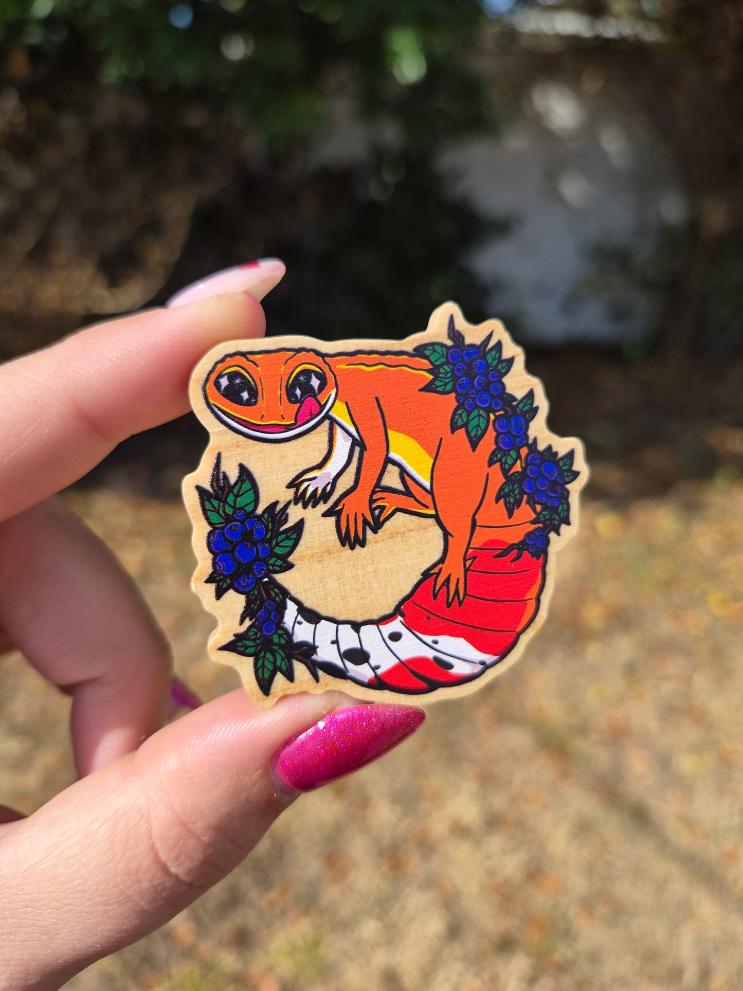 Leopard Gecko (Tangerine Morph) 2" Wooden Pin
