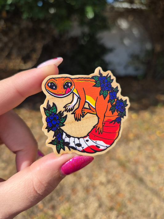 Leopard Gecko (Tangerine Morph) 2" Wooden Pin