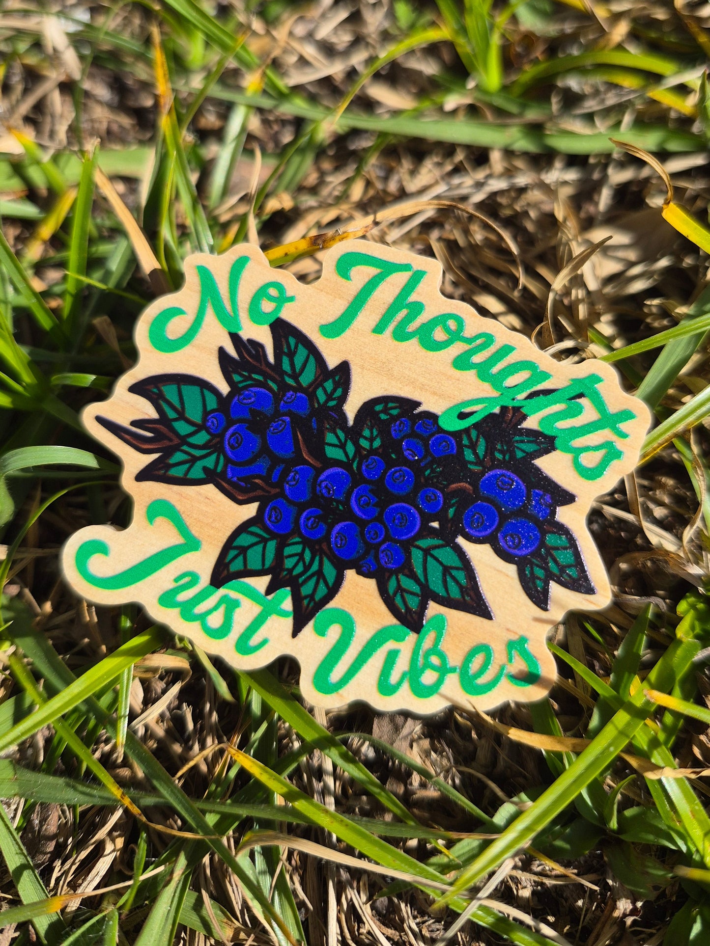 No Thoughts, Just Vibes 2.5" Wooden Pin Badge